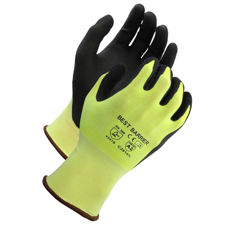BEST BARRIER A2 Cut Resistant, Hi Viz, Micro-Foam Nitrile Coated Glove, L,  C2916L3